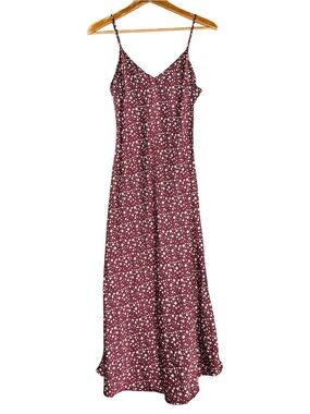 Forever 21 Burgundy Ditsy Floral Slip Dress Size Medium M V-Neck Midi cami 90s